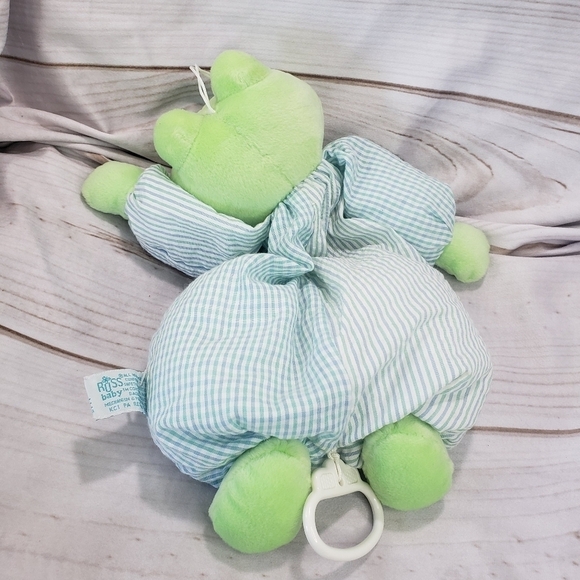 Russ Baby Froggles Green Frog Musical Crib Toy 10 Inch Seersucker Striped Velour - Picture 6 of 9